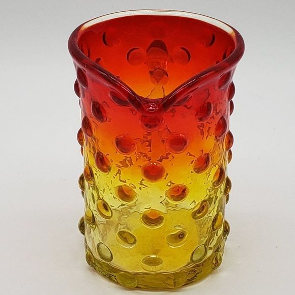 Mini Amberina Vintage Hand Blown Hobnail Glass Pitcher or Vase w/Applied Handle - Picture 10 of 14
